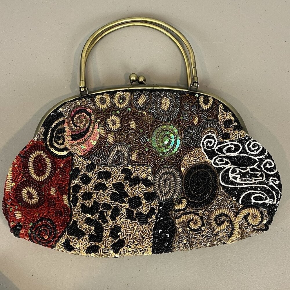Chico’s Kaleidoscope Beaded Patchwork Bag Purse Brand Handle Colorful Maximalism